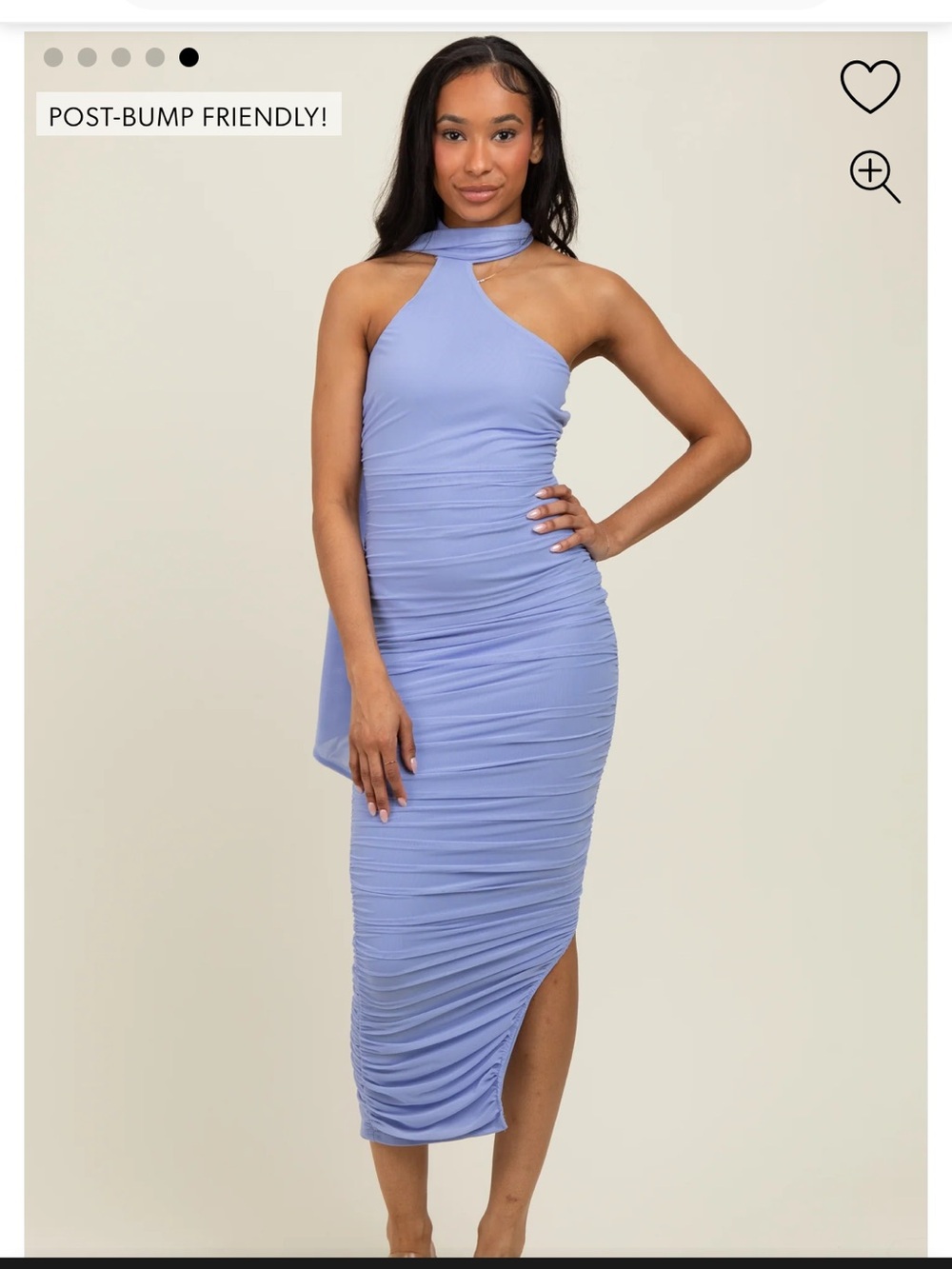 Chiffon Ruched One-Shoulder Midi Dress - Light blue